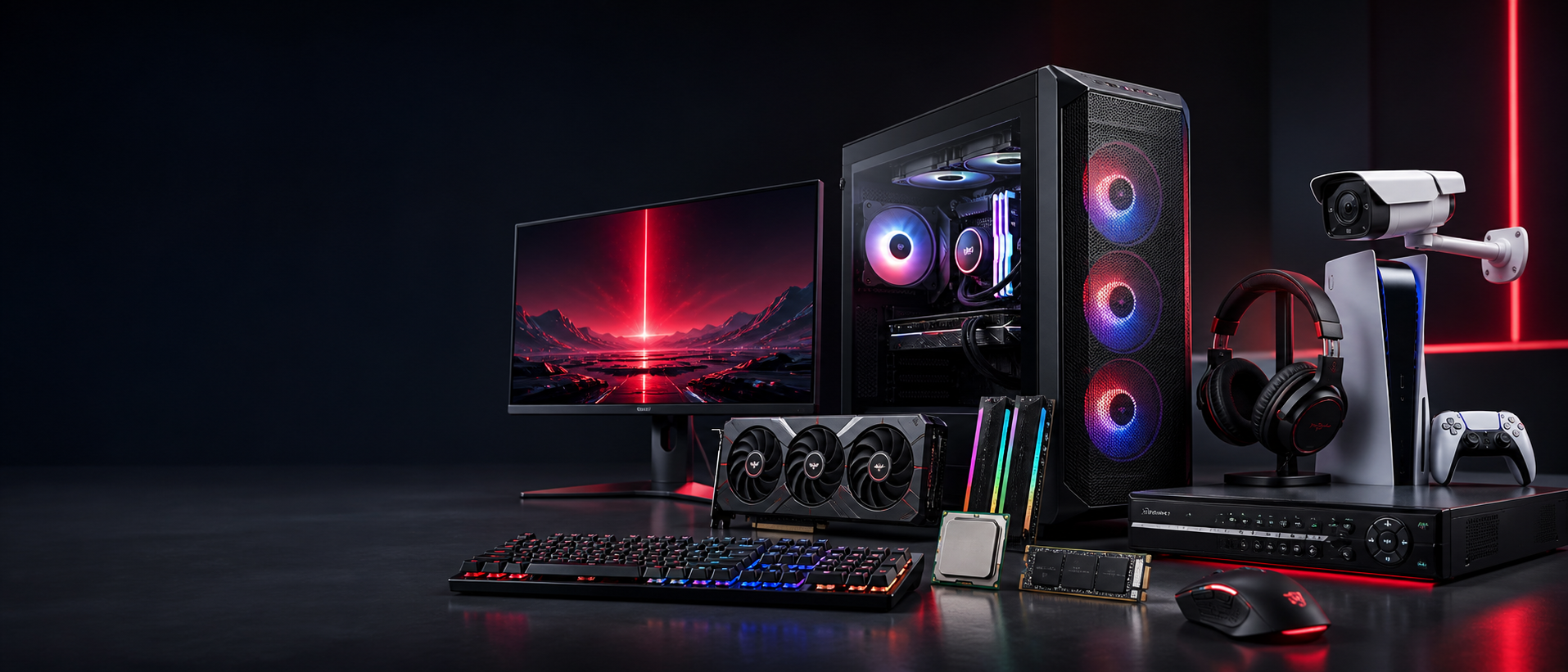 Desktop PC, monitor, components, gaming accessories and CCTV security products